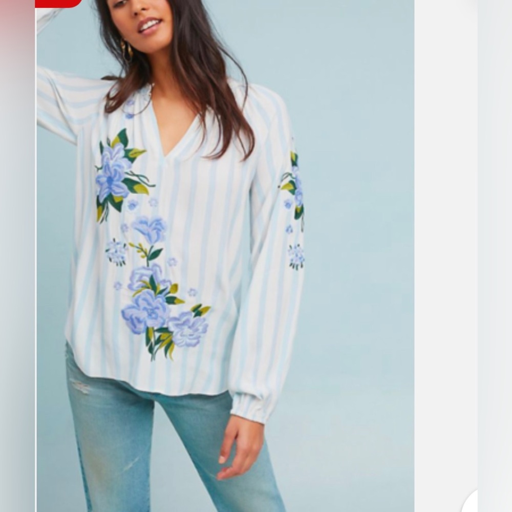 Anthropologie Akemi + Kin Manuela Striped Embroidered Blouse Size Small